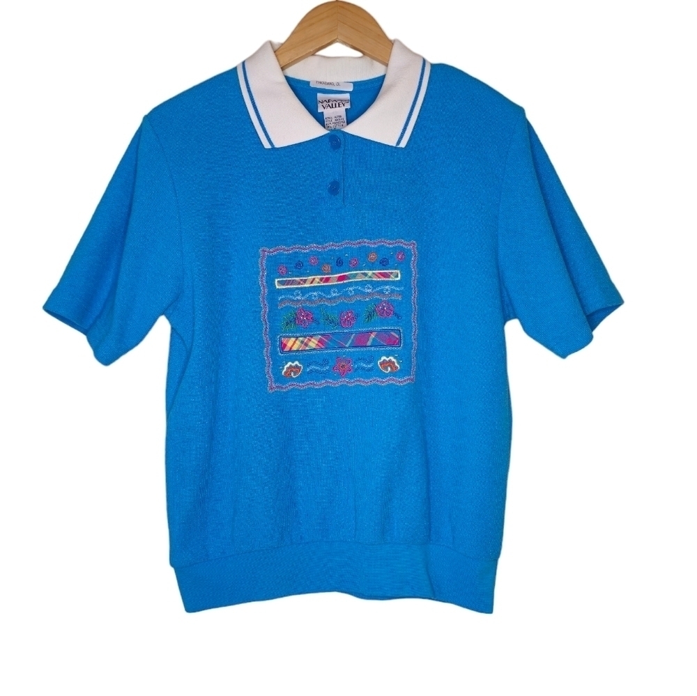 Napa Valley Vintage Quarter Button Up Embroidered Heavy Top Floral Coastal